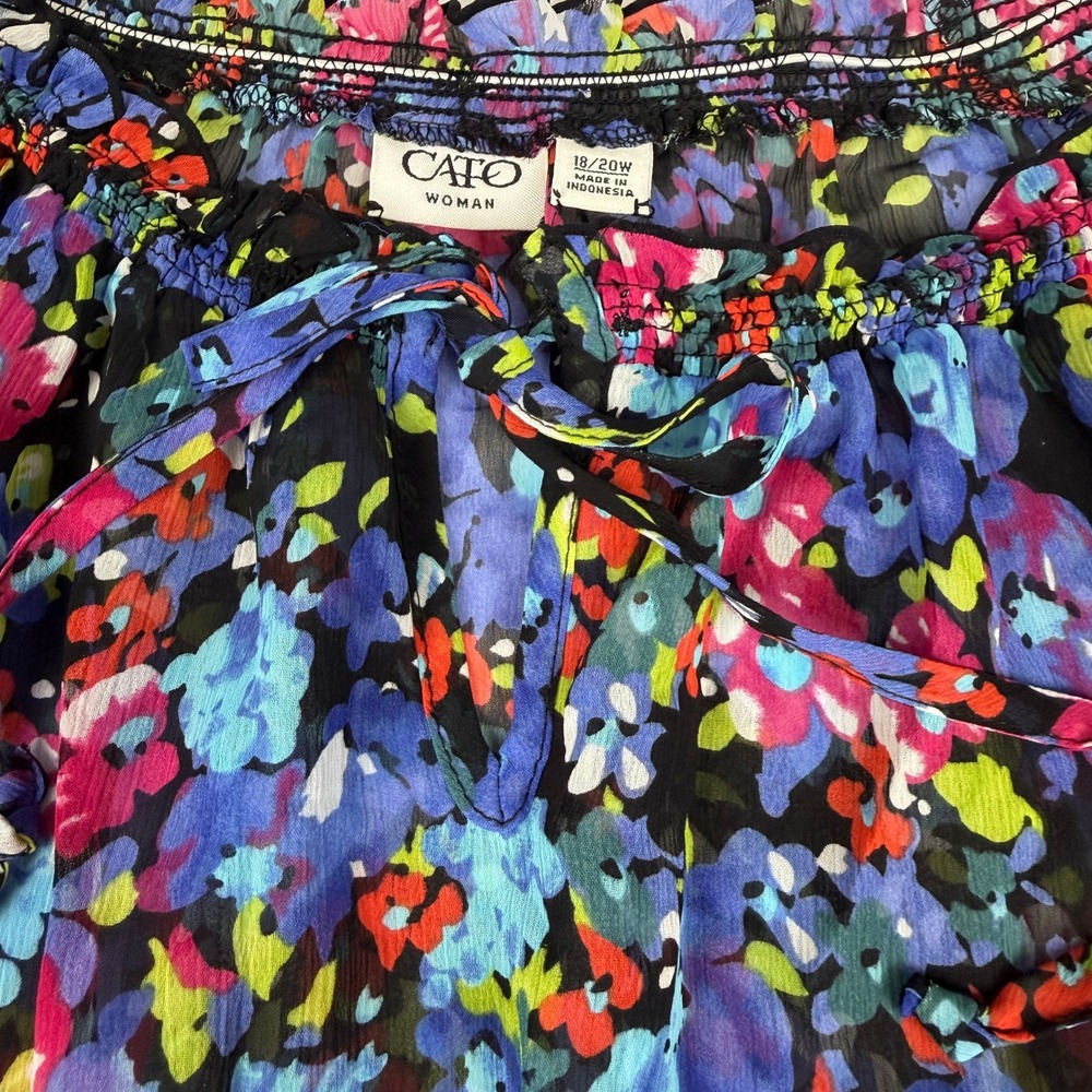 Cato Woman Floral Peasant Top 18/20W Multi Color Sheer Flutter Sleeve Blouse - Picture 5 of 12
